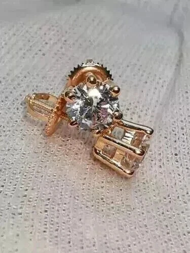 1Ct Round Cut Real Moissanite Women's Stud Earrings 14K Rose Gold Plated - Изображение 2 из 4