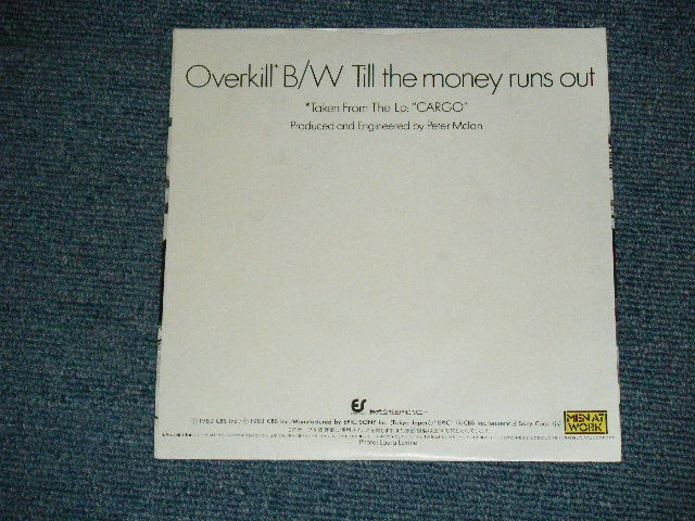 MEN AT WORK Japan 1983 NM 7"45 OVERKILL - Image 2 of 4