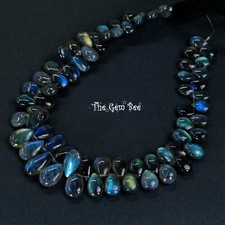 129.8CT Blue Flash Labradorite Smooth Pear Briolette Bead 9.3 Inch Strand