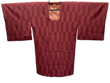 Unused Michiyuki Coat S 25.6in Yuki Japan Maroon Gold Modern Geometric Jimon