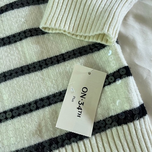 NWT On 34th Black White Sequin Stripe Mock Neck Sweater Plus Sz 2X Preppy - Picture 6 of 9