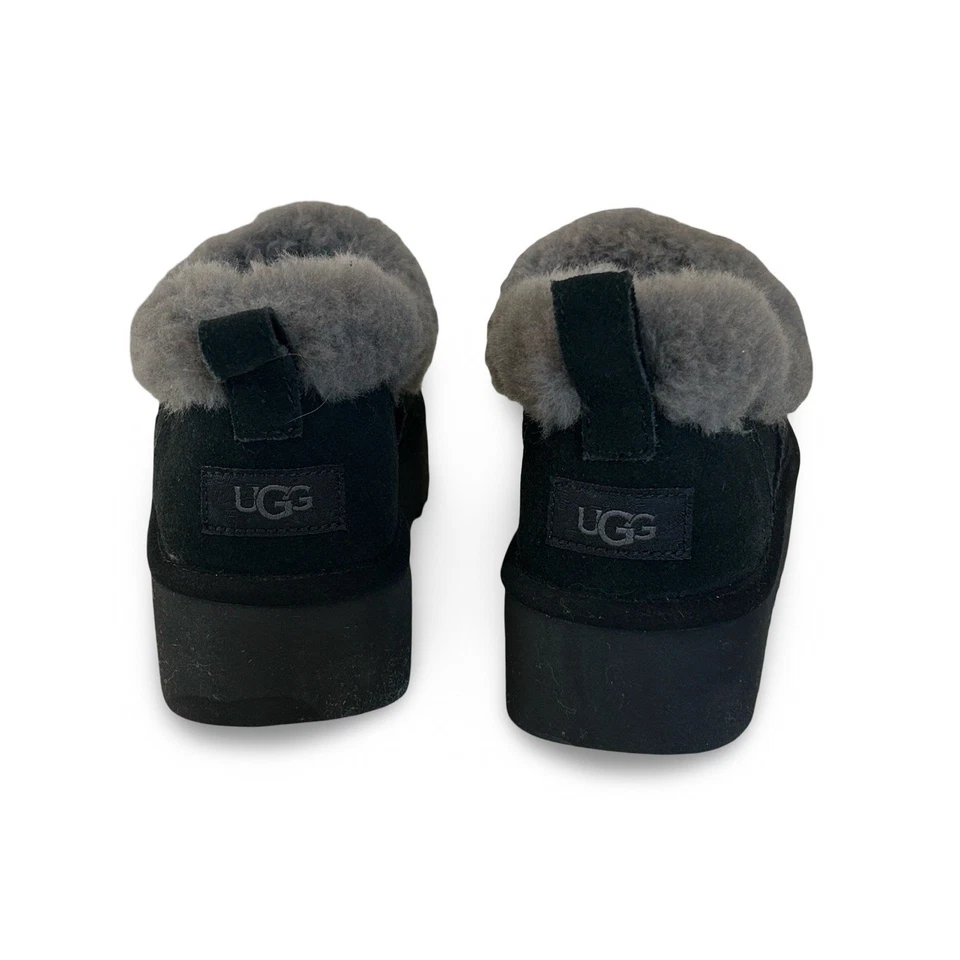 UGG Nita Platform Slippers Genuine Shearling Womens Size 7 Black Suede - Image 4 of 4