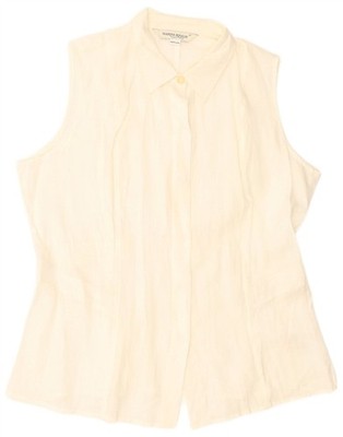 Marina Rinaldi Damen ärmelloses Shirt Bluse Größe 27 Large cremeweiß Leinen DA26