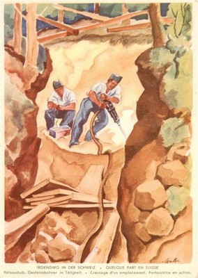 Militaria Switzerland Soldiers At Work Rock Excavation Rock Borer Activities