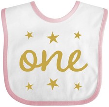 1st Outfit 1 Gold Baby Bib White and Pink 25795