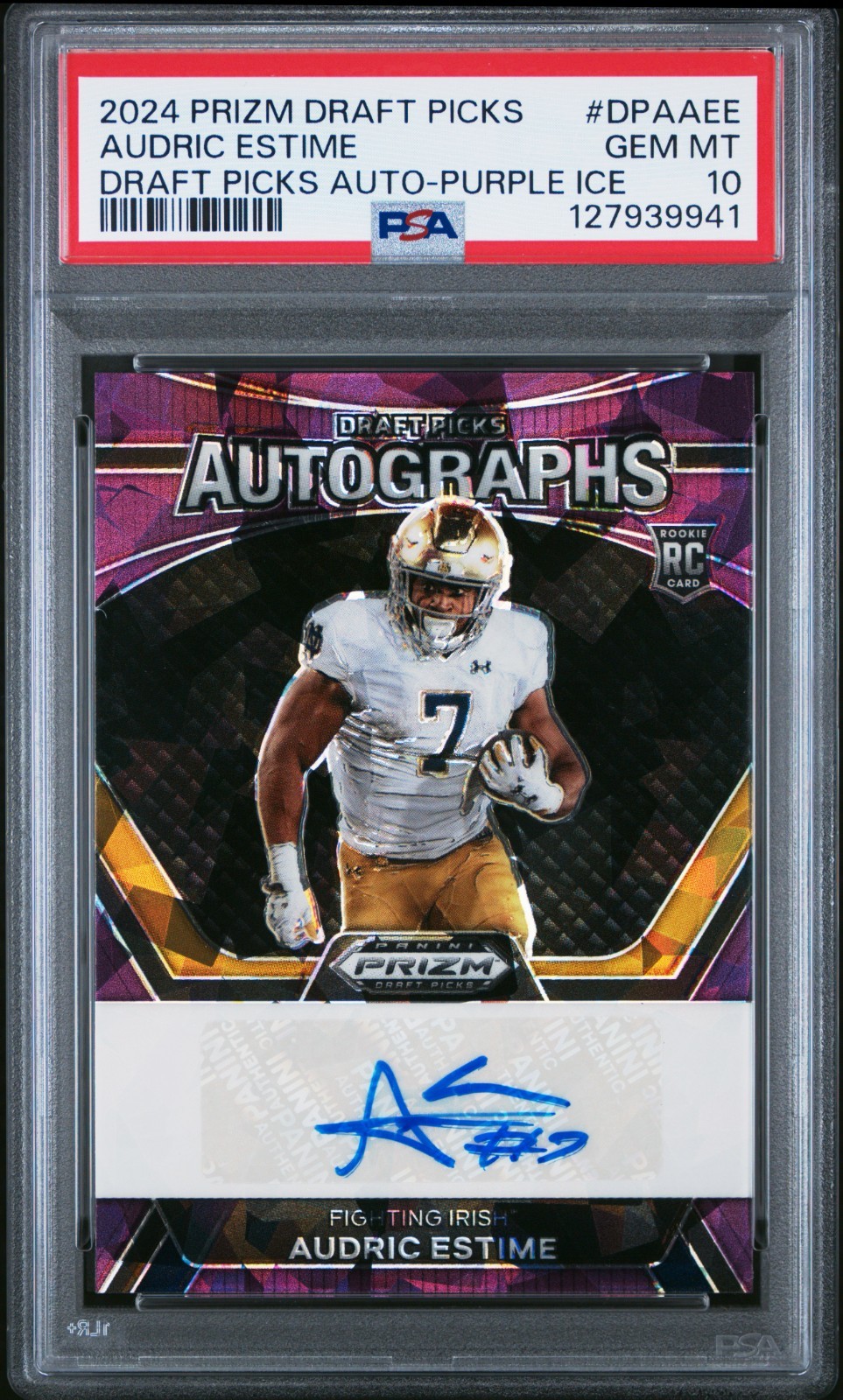 Audric Estime Panini Prizm Draft Picks Draft Picks Autographs #DPAAEE Purple Ice