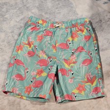 Gymboree Boys Swim Trunks Size 4T Flamingo Tropical Print Teal Drawstring