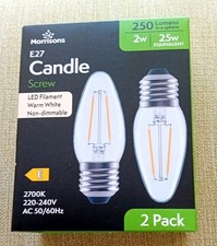  4 X LED Filament Candle Small Screw E27 Bulbs 2W  warm white non-dimmable 
