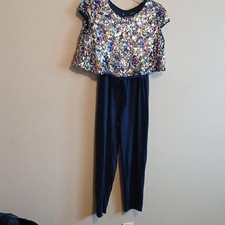 Wonder Nation Multi Color Sequin Navy Blue Jumpsuit Dance Girl's Size LG 10-12