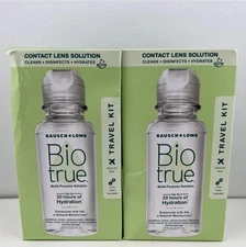 2 Pack Biotrue Multi Purpose Contact Lens Solution Travel Kit 2 fl oz  + Case Ea