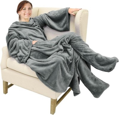 Catalonia Wearable Fleece Blanket with Sleeves and Foot Pockets for Adult Women