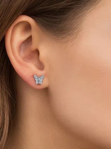 Paar Ohrstecker Design Ohrstecker Schmetterling 925 Silber mit Moissanite - Bild 2 von 4