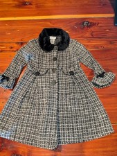 Blueberi Boulevard Girls Black and White Tweed Coat with Faux Fur Collar