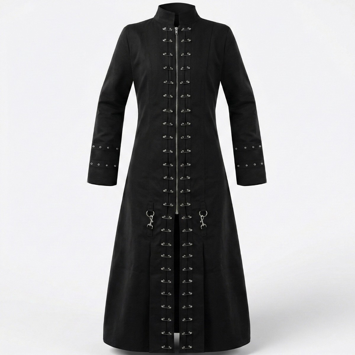 Men's Black Gothic Trench Coat Punk Hellraiser Pinhead Vampire