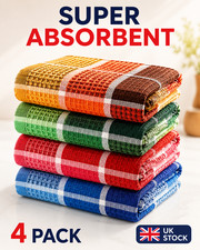 4 Pack Waffle Tea Towels Super Absorbent Lint Free Kitchen Cloths | UK STOCK