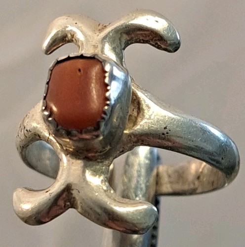 Native American RED CORAL Sterling Silver Handmade Navajo SAND CAST Ring sz 6.25 - Bild 6 von 7