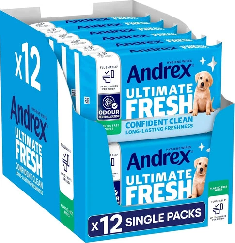 Andrex Ultimate Fresh Washlets Flushable Toilet Wipes 36's - Pack of 12
