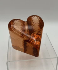 FIRE AND LIGHT 2000 Signed Copper Orange Heart  Art Glass Paperweight