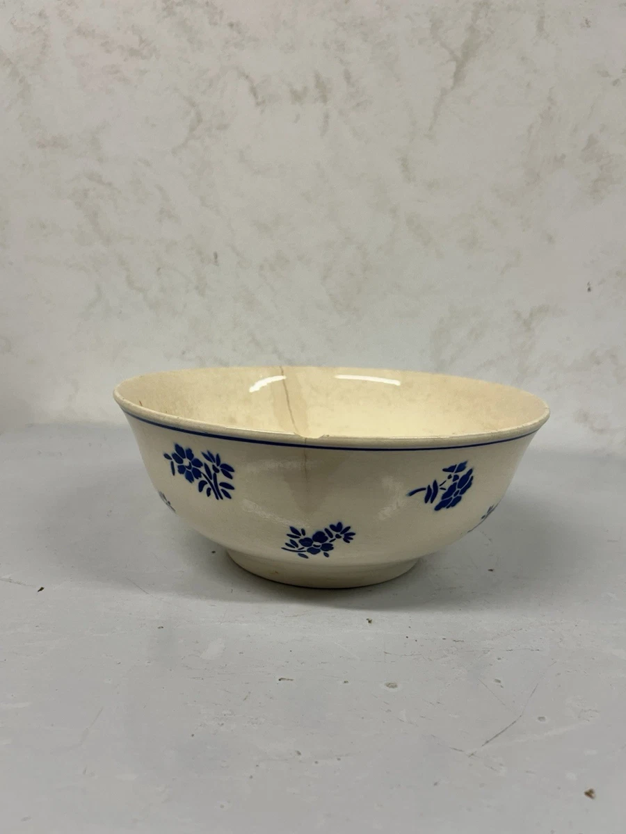 Saladier Plat Creux Vintage - Porcelaine Blanche à Motifs De Fleurs Bleues - Occasion