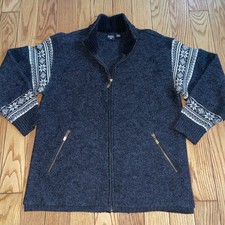 Vtg Fair Isle Full Zip Wool Cardigan Sweater 90s Nordic Hong Kong M Skiing
