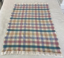 Vintage Royal Colourful Check Pure Wool Cot Baby Blanket 125cm x 85cm Shrunk