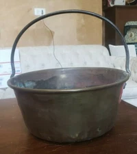 Antique Copper Candy Apple Butter Kettle Cauldron Bowl with Handle