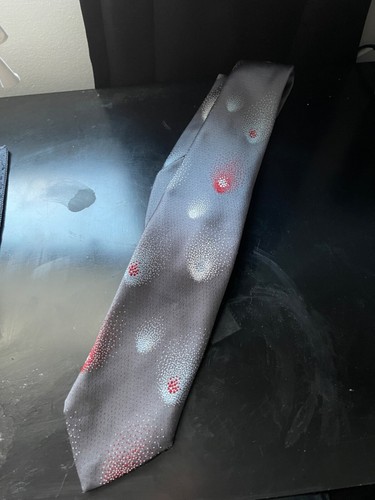 Vintage Schiaparelli 100% Polyester Mens Designer Tie Gray Patterned - Picture 2 of 4