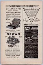 1889 Vintage Typewriter Ads American Writing Machine Caligraph + Crown thumbnail