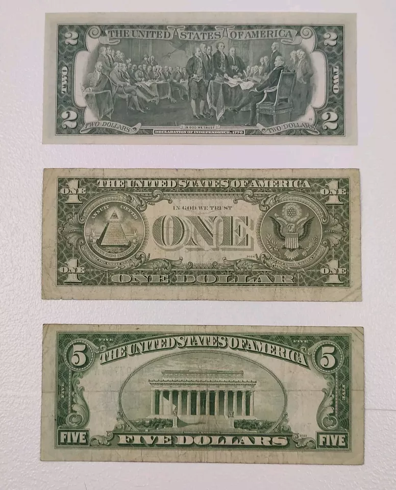 1934 $5 Bill silver seal note 1977 one dollar bill $2 banknote 1976 uncirculated - Image 3 of 4