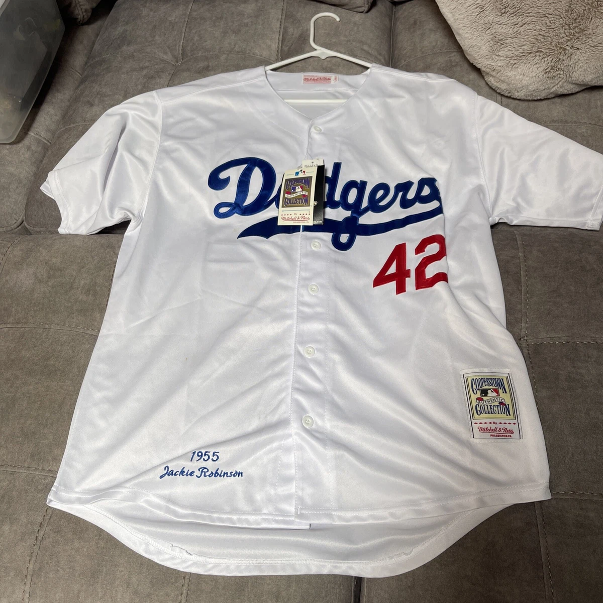 1955 Dodgers Jackie Robinson #42 Mitchell Ness Cooperstown Collection Sz 56  Tags