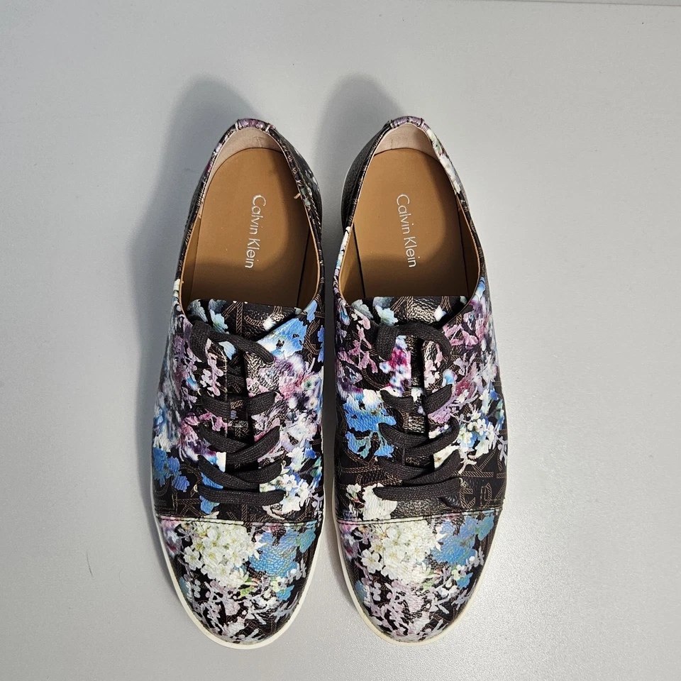 Calvin Klein Zapatos Mujer 9 Marrón Floral Imitación Cuero Tenis Entrenadores Imilia Foto 4 de 4