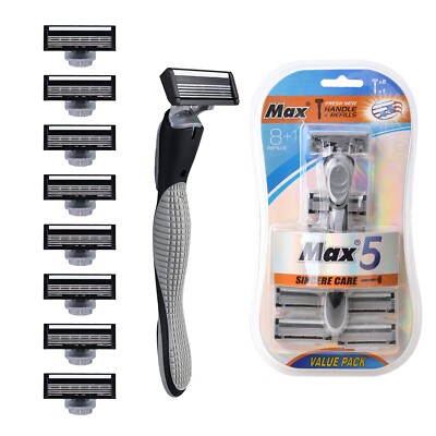 5 Razor Handle + 8 Blade Cartridges - Non-Slip, Safe & Sealed, Perfect Gift Idea