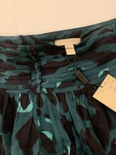 BURBERRY BRIT Seiden-MINIROCK mit abstraktem Druck türkisgrün neu mit Etikett US Größe 14 - Bild 2 von 9