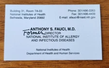 Autographed Dr. Anthony Fauci business card w/coa  COVID-19 EXPERT