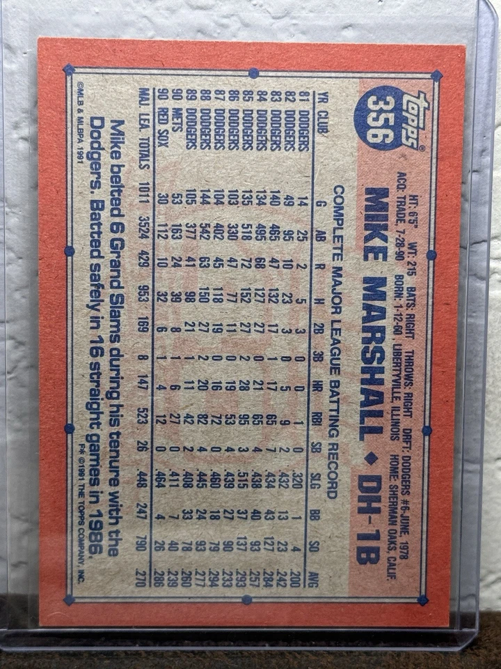 1991 Topps Operation Desert Shield #356 Mike Marshall Boston Red Sox NM 4 - Image 2 of 2