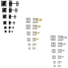 3-8mm Stainless Steel Square Princess Cut Cubic Zirconia Men Women Stud Earrings