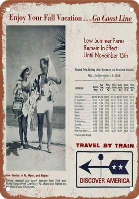 METAL SIGN - 1966 Atlantic Coast Line Fall Vacation Fares - Vintage Rusty Look