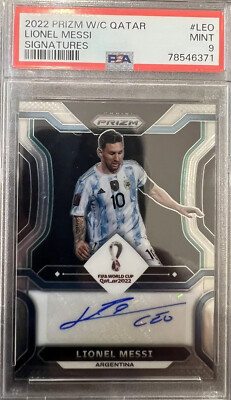 Lionel Messi 2022 Prizm Soccer World Cup Autograph PSA Mint 9