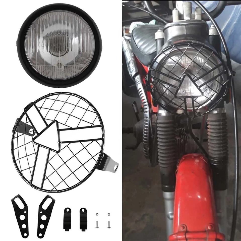 Para Honda CG125 GN125 Negro Retro 6.5" Faro Faro Luz Delantero + Cubiertas Parrilla Foto 3 de 4