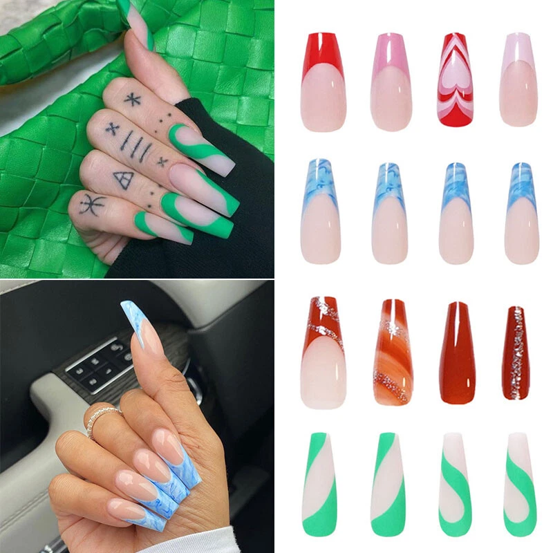 24 Stück Lange Sarg-Kunstnägel Französische Ballerina Zum Aufdrücken ∧ - Bild 4 von 4