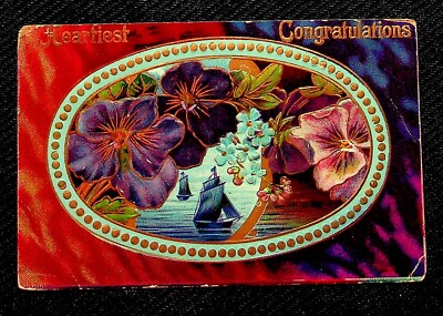 Postcard, Embossed, Heartiest Congratulations Forget Me Nots, DB, Posted 1913