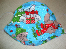 FACE MASK - ADULT - "WINTER CHRISTMAS CATS" - NEW - REVERSIBLE - HOMEMADE