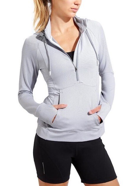 Sweat à capuche femme Athleta pull gris grêle céleste 1/2 zip