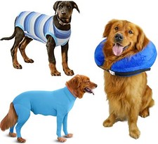 Combo Dog Inflatable Cone Collar W Short  Long Sleeve Recovery Suits Sz L NEW