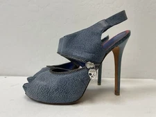 Alexander McQueen Zipper Peep Toe Platform Slingback in Blue Size 39 1/2