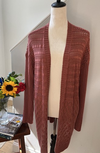 MARLED REUNITED CLOTHING Cardigan Sweater Knit Duster Long Mauve Sz Medium - 第 2/12 張圖片
