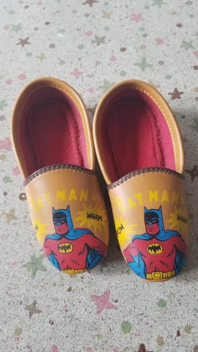 Super Scarce ! Vintage Kids 60’s Batman Leather Shoes / Slippers DC comics NM