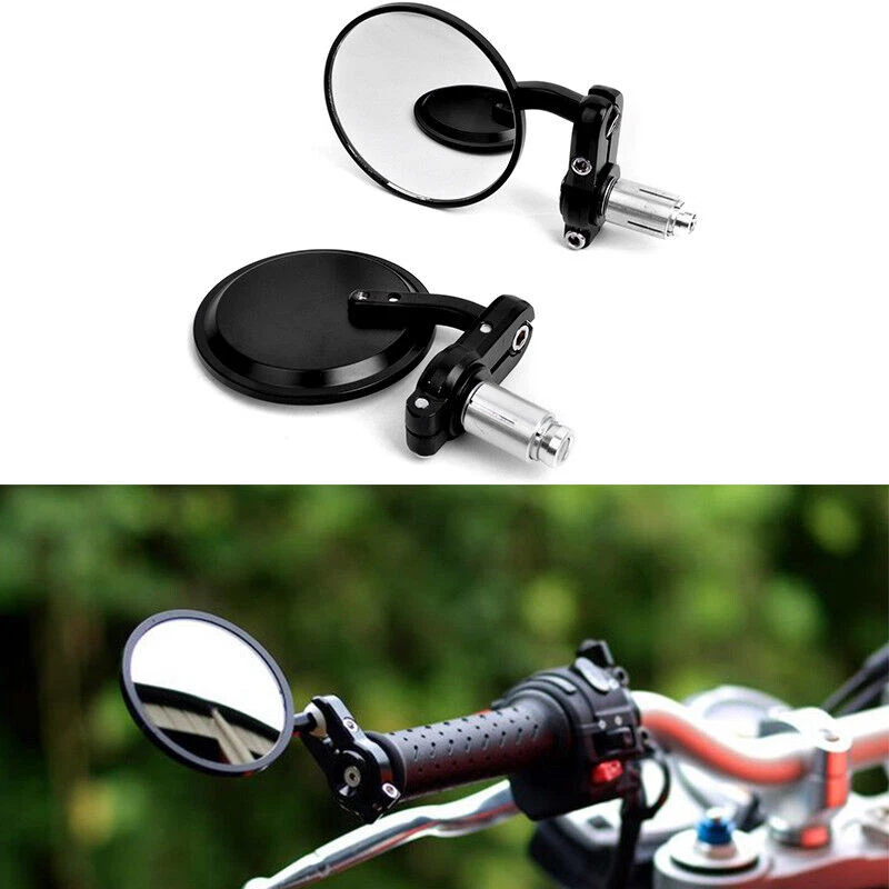 Handle Bar End Motorcycle Rearview Mirrors 2x Left & Right Round Aluminum 7/8" Foto 3 de 4