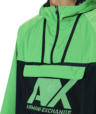 ARMANI EXCHANGE Colorblocked Hooded Logo Jacket sz L Large Green