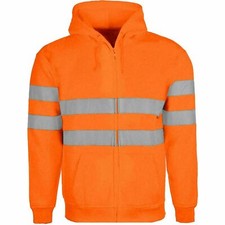 Hi Viz Vis High Visibility Jacket Hoodie Work Zip Hooded Sweatshirt Fleece Lined